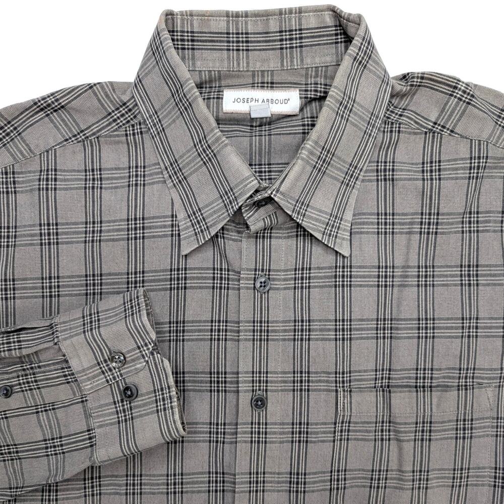 Joseph Abboud Mens Button Up Shirt‎ XL Gray Plaid Dress Business Casual